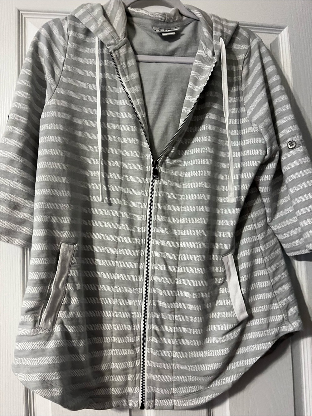 Gray Striped Hooded Jacket Wild Palms medium  - Women